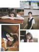 A collage of photos of a girl in a school uniform.